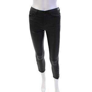 Habitual Womens Mid Rise Ritual Wet Look Skinny Jeans Solid Black Size 12
